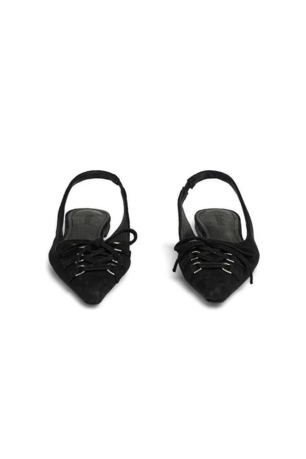 FAUX SUEDE BUCKLE SLINGBACKS IN BLACK