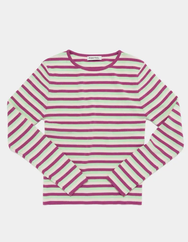 Combo Striped Knit T-Shirt (Pink & Melon & Cream)
