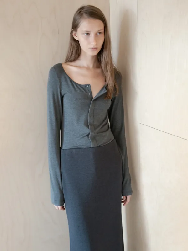 WOOL SILK BLEND KNIT SKIRT [DARK GREY]