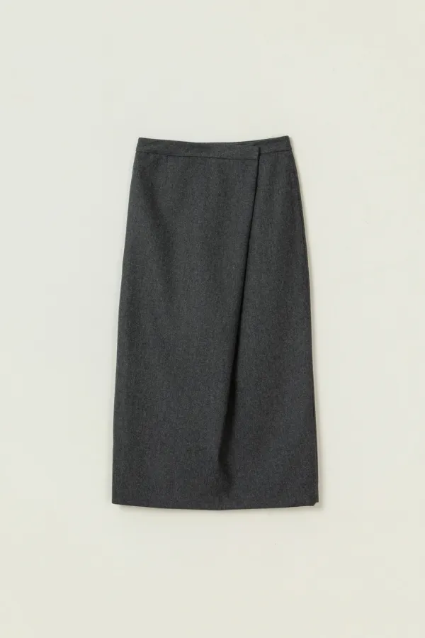 MILNE WOOL H LINE LONG SKIRT_CHARCOAL