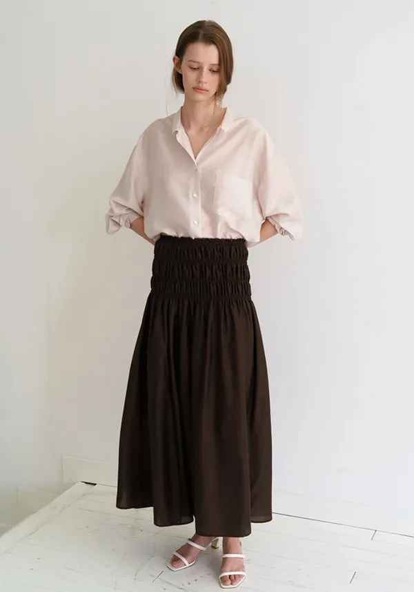 SMOKE FLARE LONG SKIRT_BROWN_OF1C2XSK04BRW