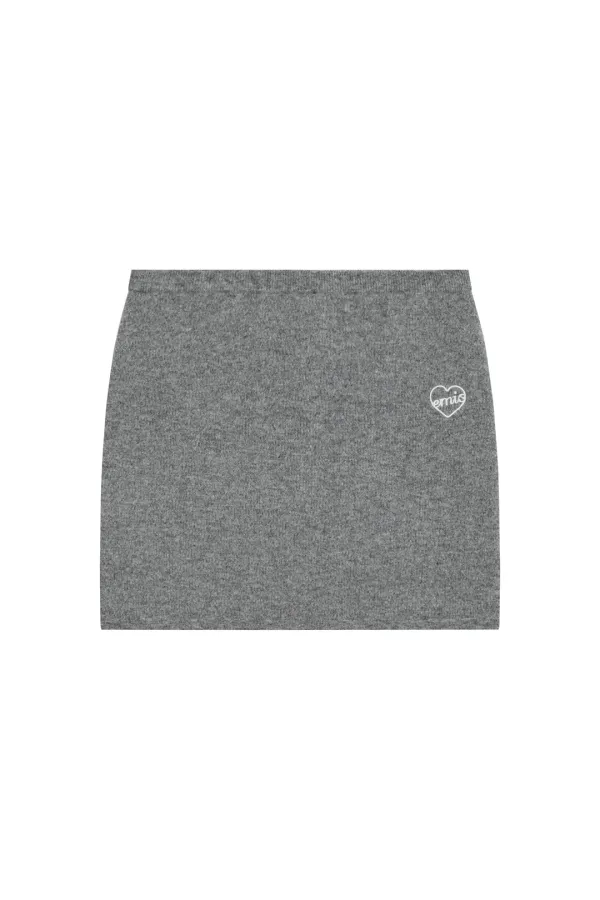 (W) HEART KNIT SKIRT-MELANGE GRAY