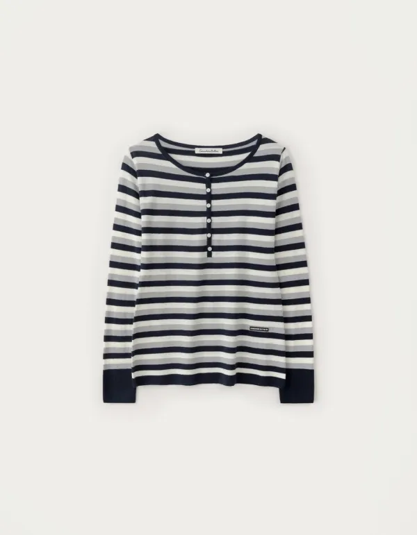 Stripe Molty Wappen Henly Knit - Navy
