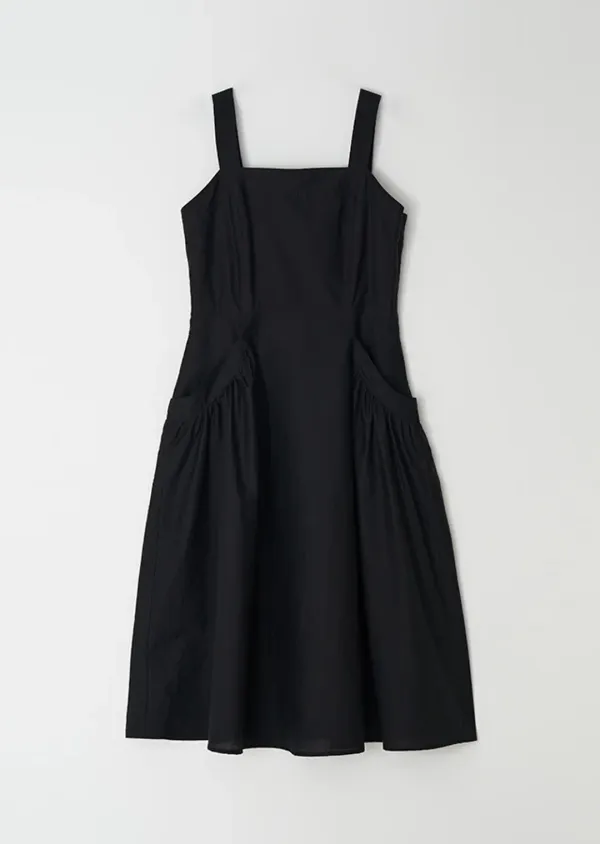 pocket shirring maxi dress-black