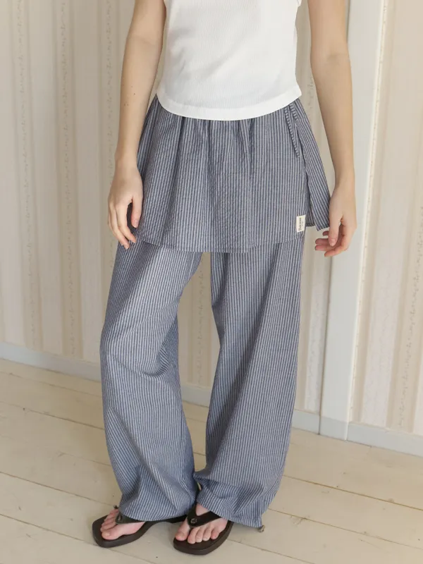 A SKIRT LAYERED STRING PANTS_NAVY