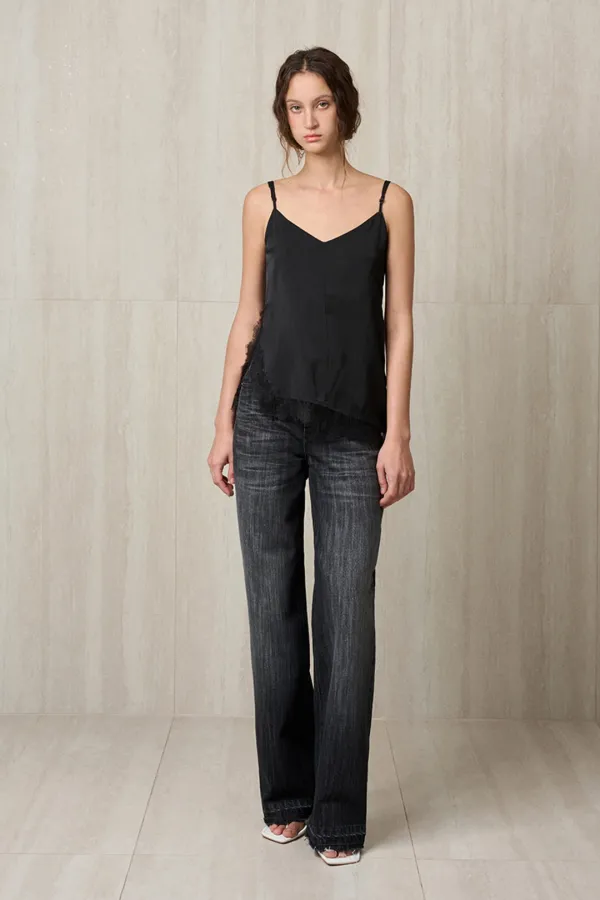 ASYMMETRIC LACE TOP BLACK