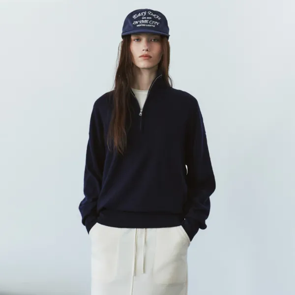 SIKN2200 울 블렌드 하이넥 집업 니트_Navy