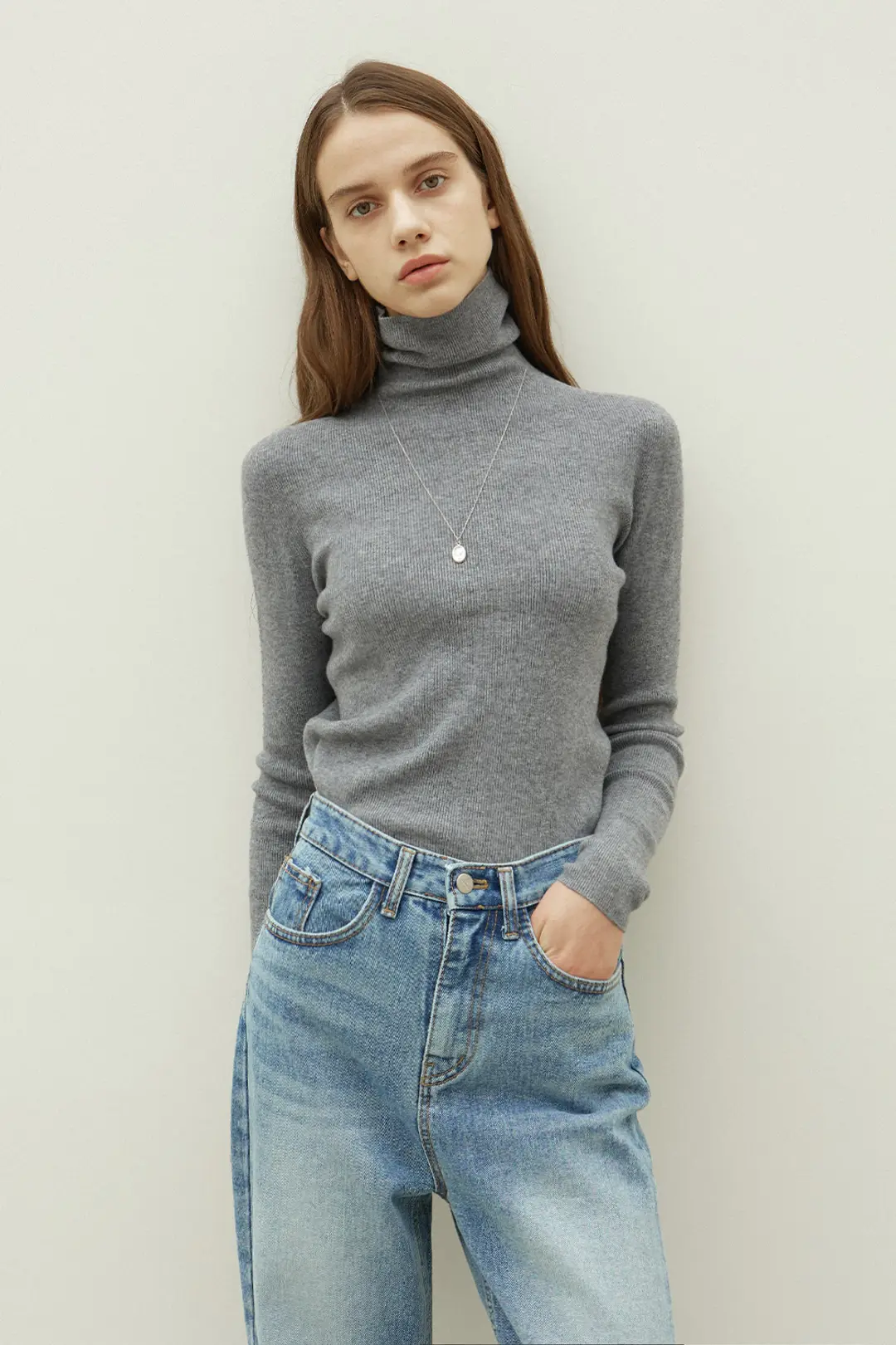 오브오브 Essential turtleneck wool knit top_gray 상품 이미지 3