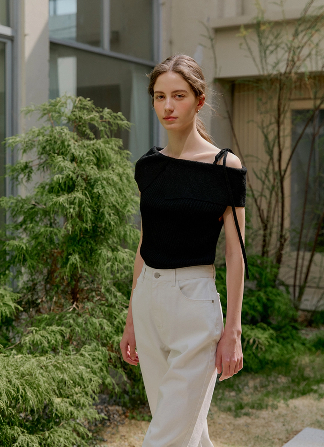 아워코모스 comos 1431 off-shoulder ribbon knit (black) 상품 이미지 3