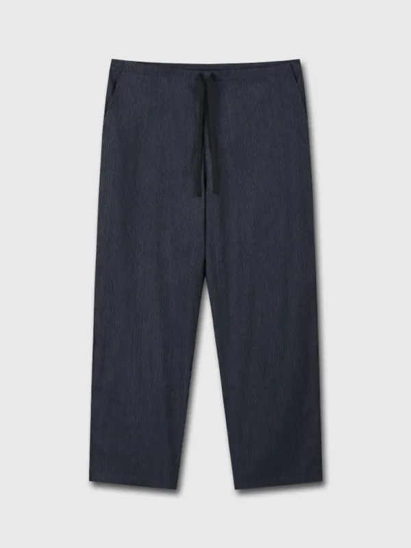 LIGHT WOOL COTTON DRAWSTRING TROUSERS_ NAVY STRIPE