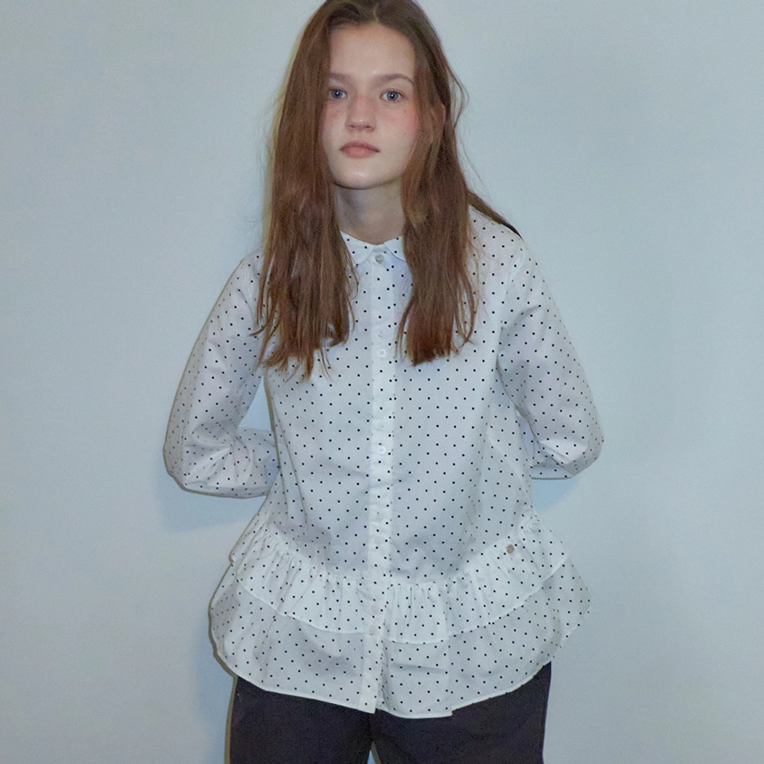 론론 POLKA PEPLUM BLOUSE DOT WHITE 상품 이미지 2