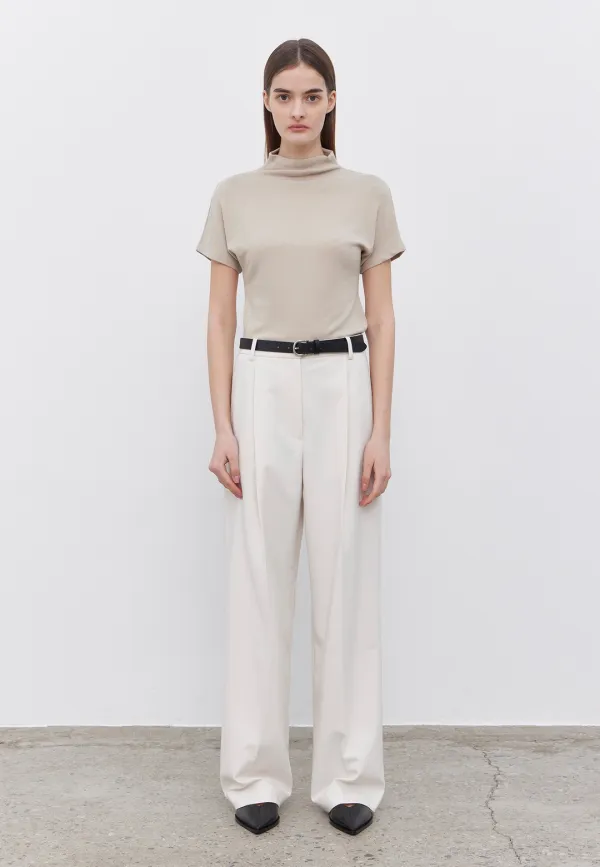 TURTLE NECK HALF SLEEVE T-SHIRTS - BEIGE