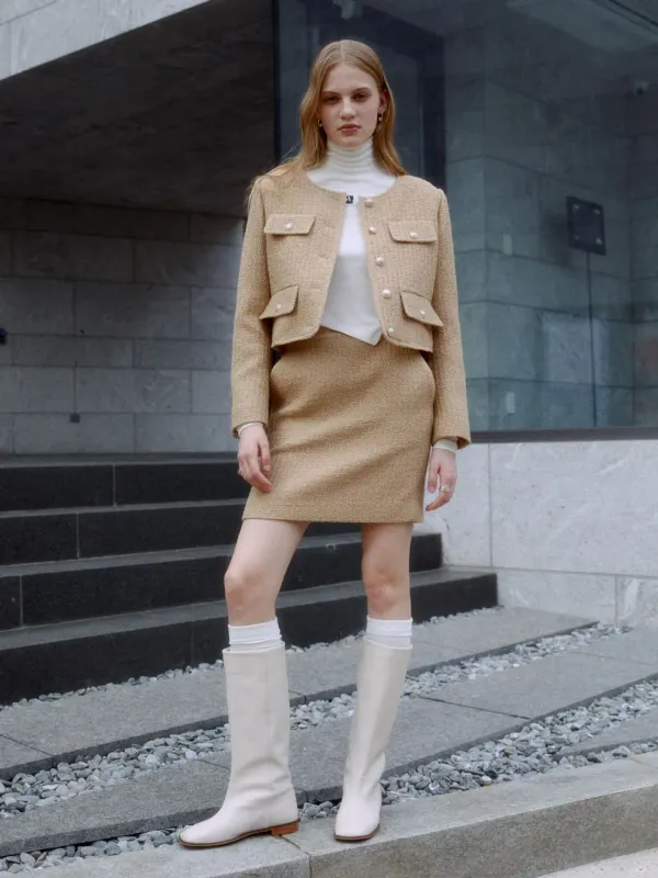 DUVET Wool Tweed Mini Skirt_Sand Beige