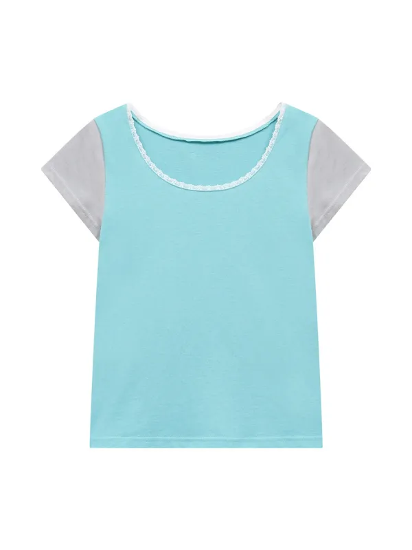 LACE COLOR POINT T-SHIRT (BLUE)