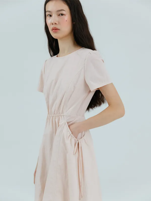 Pocket Strap Volume Dress, Light Pink
