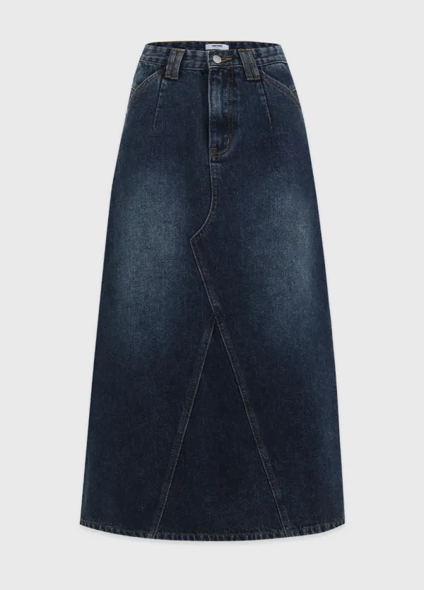  [25-36]  Finly Fringe Denim Long Skirt  핀리 프린지 데님 롱 스커트 (가을-겨울-데일리룩-출근룩-데이트룩-캐주얼룩-오피스룩-데님스커트-속기모-프린지-체형커버-자체제작) 