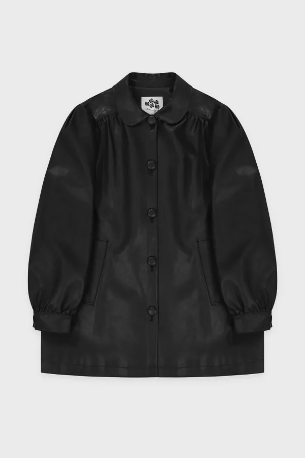 Shirring Leather Jacket (Black)