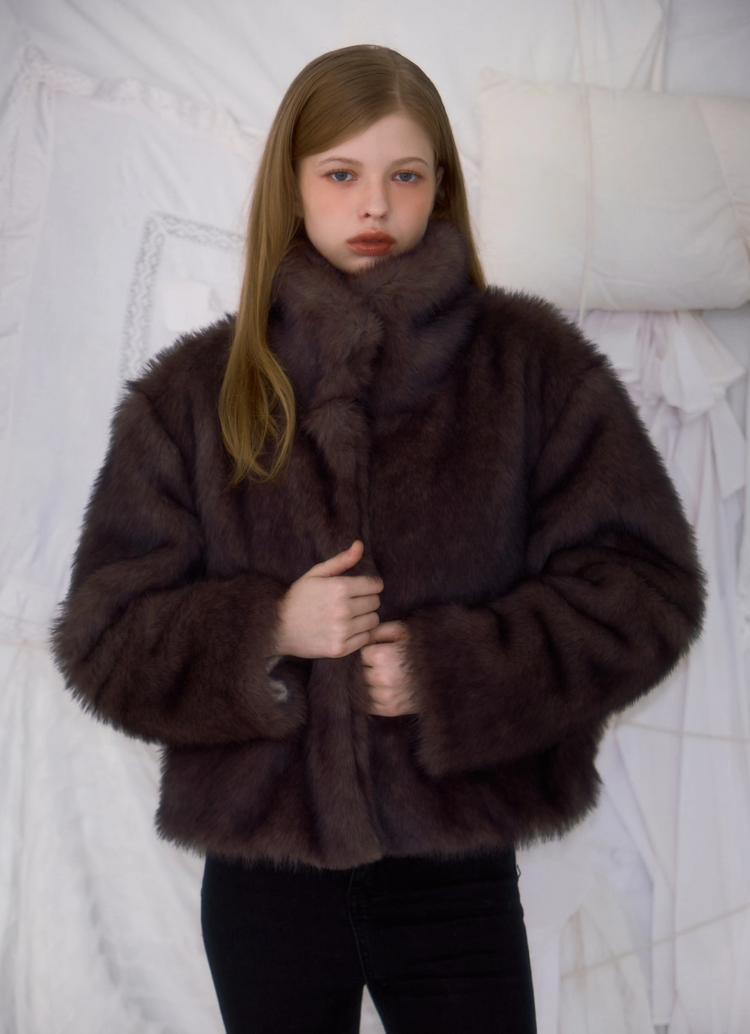 로제프란츠 Crop Mix Fur Jacket [Brown] 상품 이미지 2