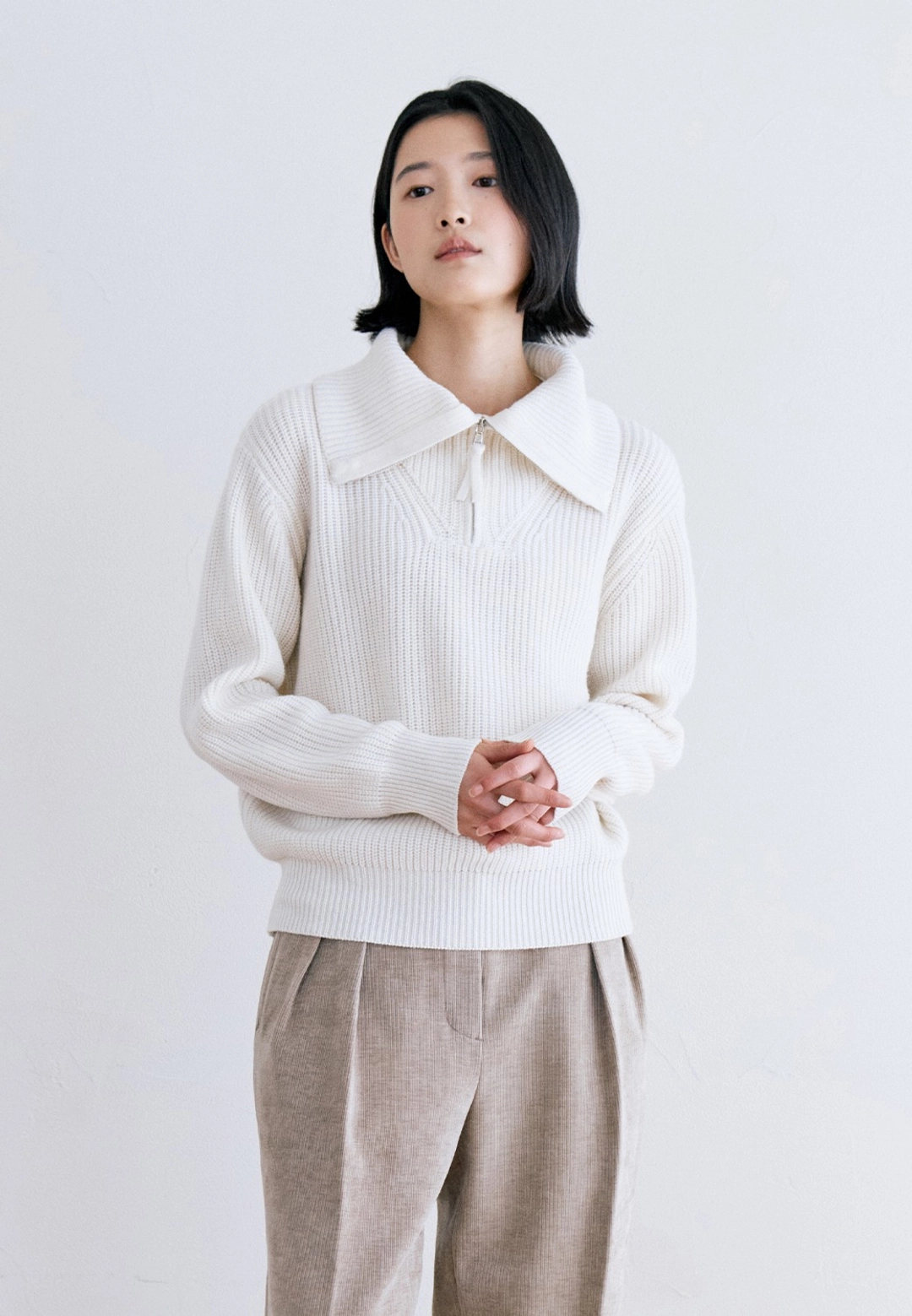 노티아 HALF JOIN ZIP-UP KNIT - IVORY 상품 이미지 1