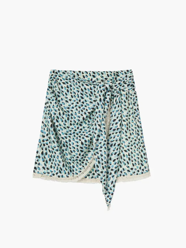 Printed Wrap Mini Skirt, Blue