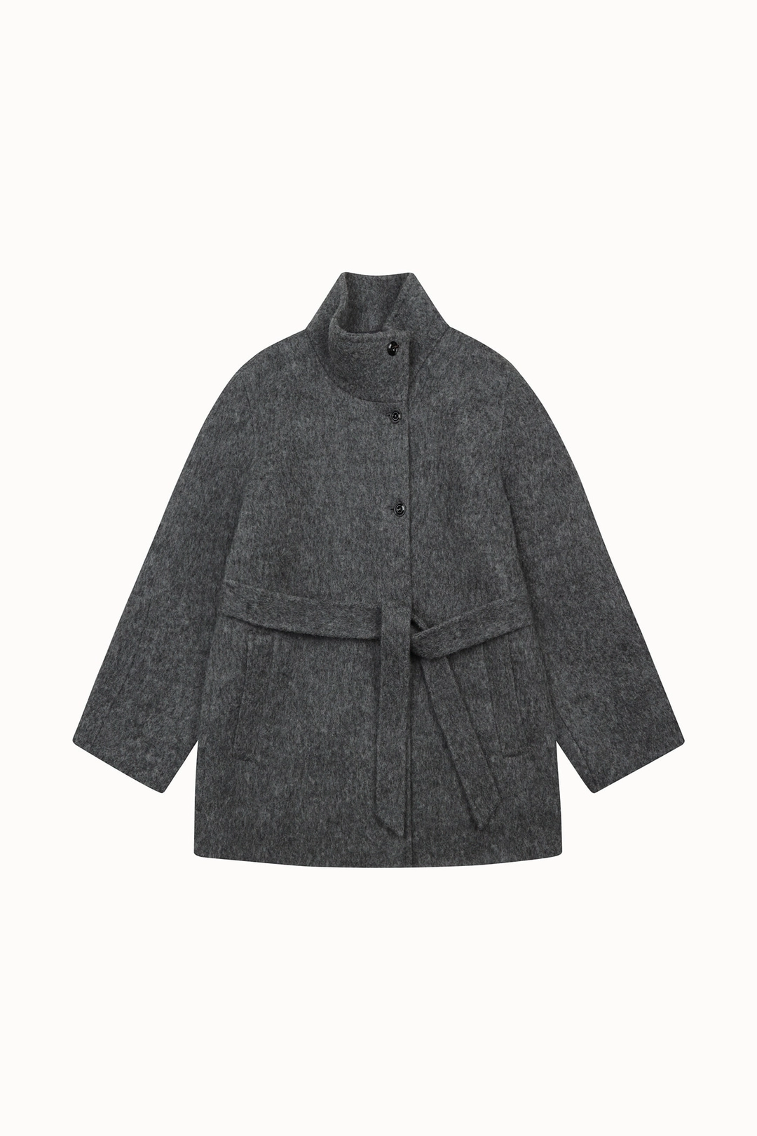 라메레이 Handmade Brushed Alpaca High-Neck Half Coat [LMBFWICT709]-Gray [10/21 예약배송] 상품 이미지 2