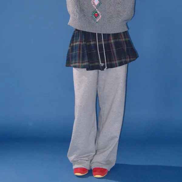 LAYERED SKIRT TRAINING PANTS GREY CHECK