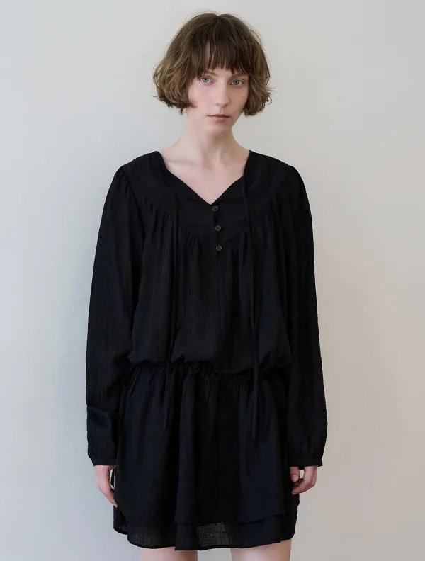 Button strap tiered mini dress_Black
