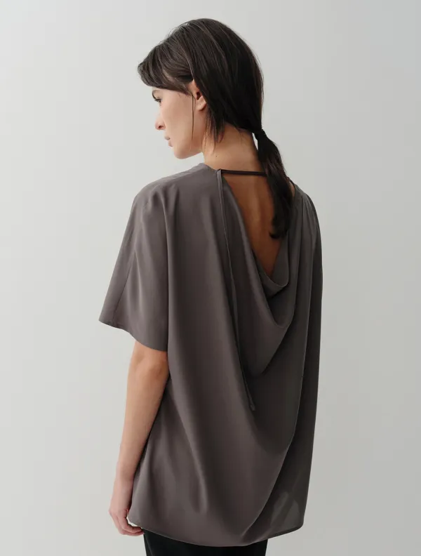 Back Cowl Blouse (Brown)