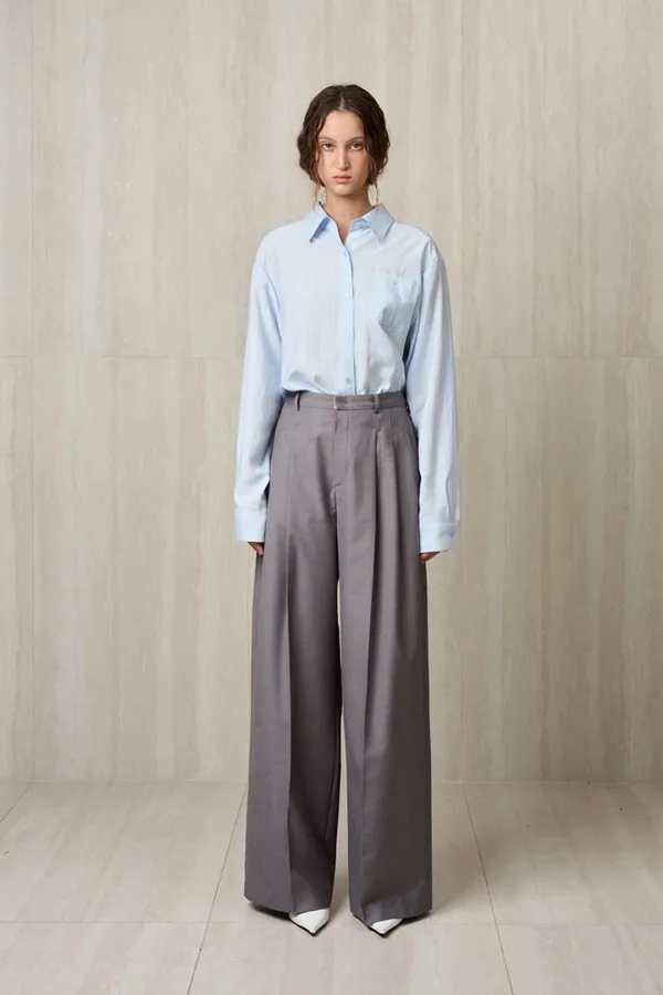 PLEATED WIDE TROUSERS GRAY