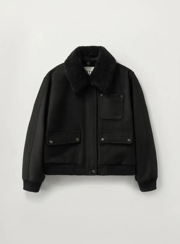 (W) Synthetic Suede Blouson Jumper - Black