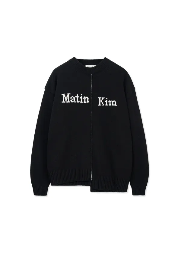 ASYMMETRIC LOGO KNIT PULLOVER IN BLACK
