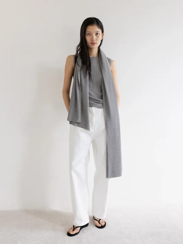 SILK AND WOOL BLEND SLEEVELESS TOP [LIGHT GREY, DARK GREY]