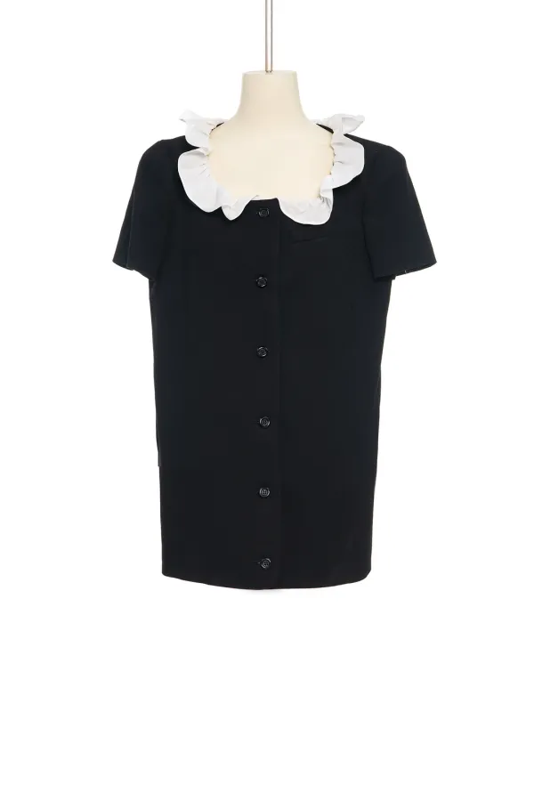 PF25 BLACK FRILLED NECK DRESS