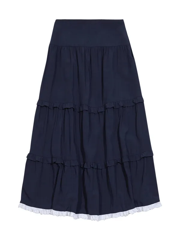 FRILL LONG SKIRT (NAVY)