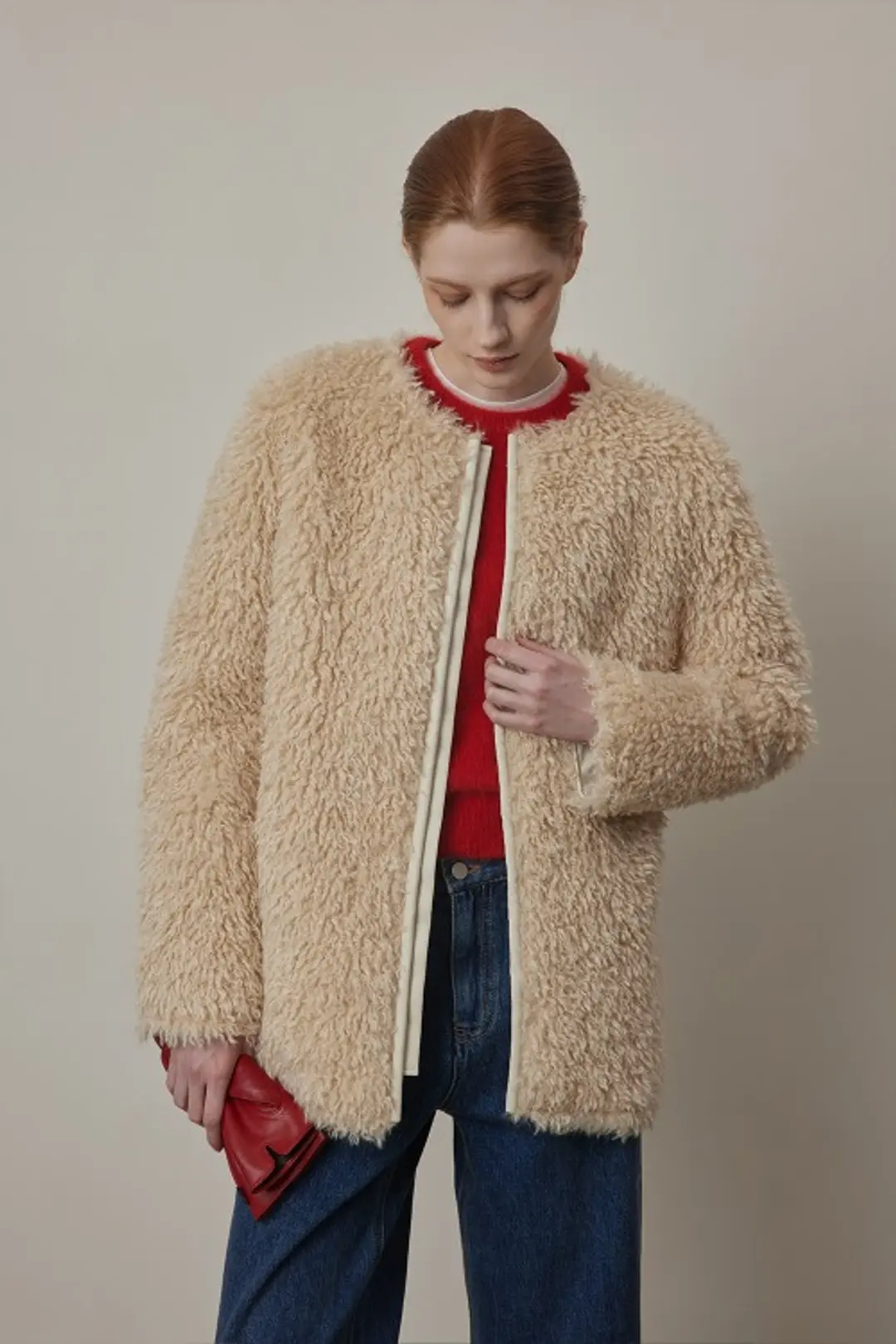 퀸스래빗 Twist Hairy No Collar Middle Jacket 상품 이미지 2