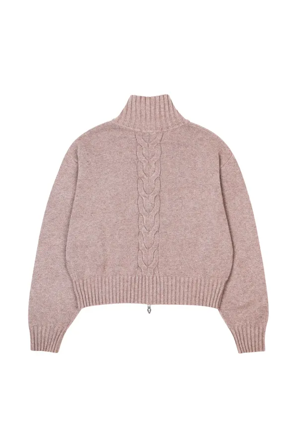 CABLE KNIT METAL LOGO ZIP-UP PINK