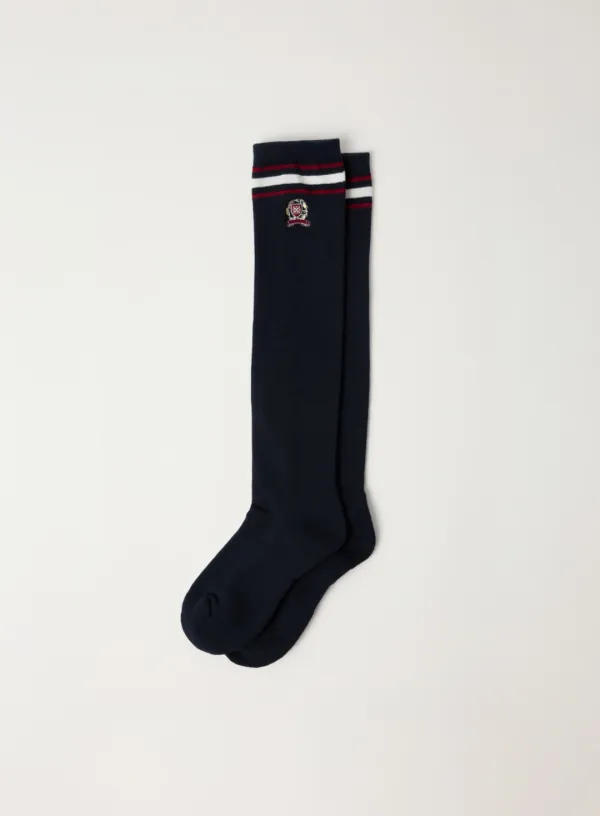 (W) Crest Logo Knee Socks - Navy