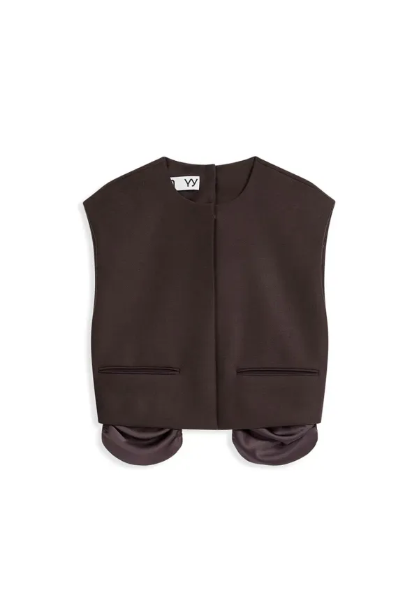 EXPOSED POCKET VEST, BROWN
