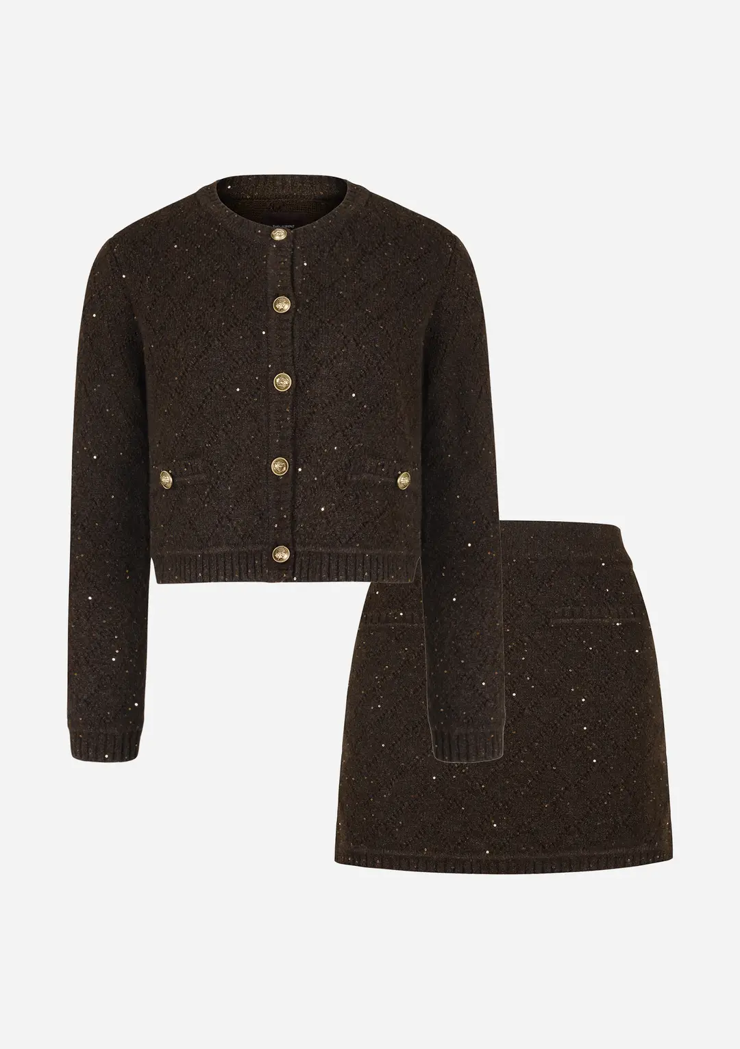Pearl sequins knit chocolate SET