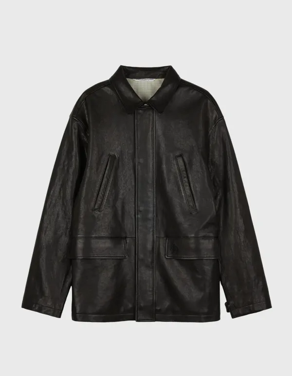 CREST LEATHER FIELD JACKET / Black