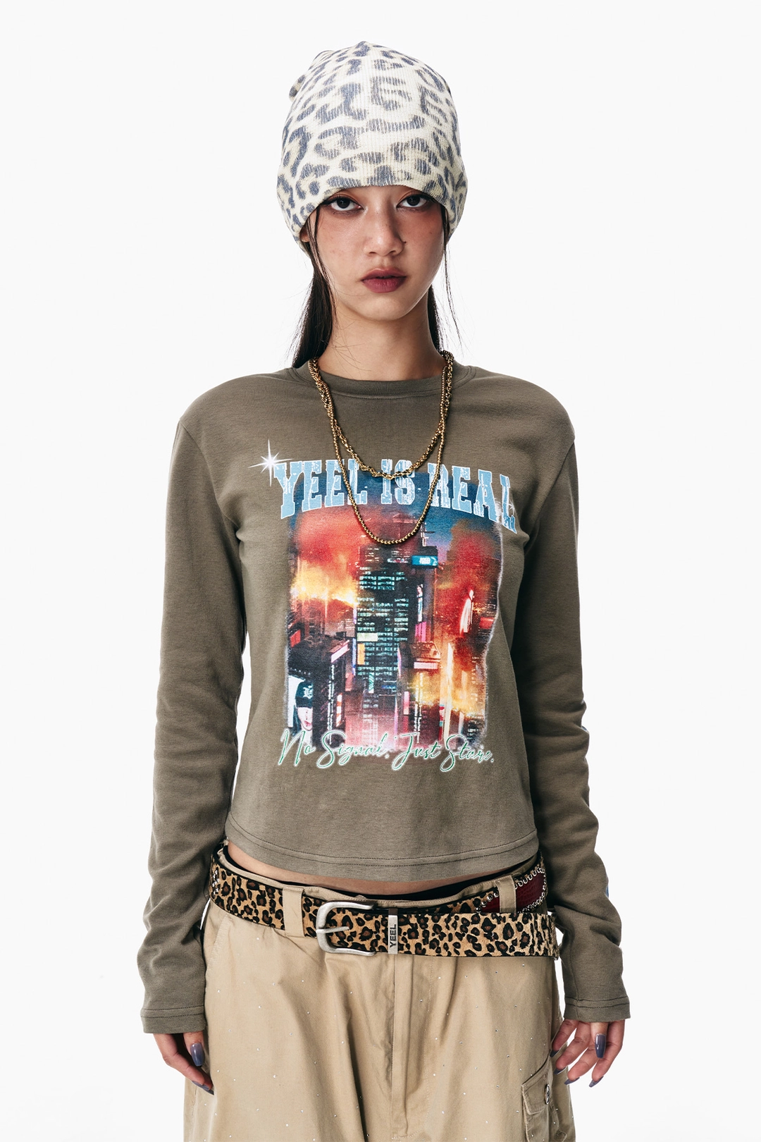 와이이이엘 VINTAGE PRINTED LONG SLEEVE TOP KHAKI 상품 이미지 2