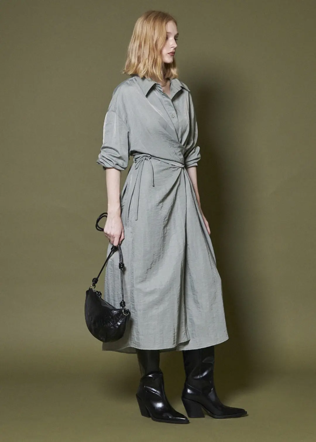 메종드이네스 TIE WRAP SHIRTS DRESS _KHAKI GRAY 상품 이미지 2