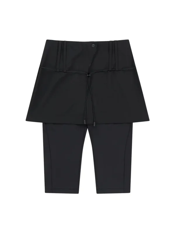 STRING BELTED SKIRT PANTS [BLACK]