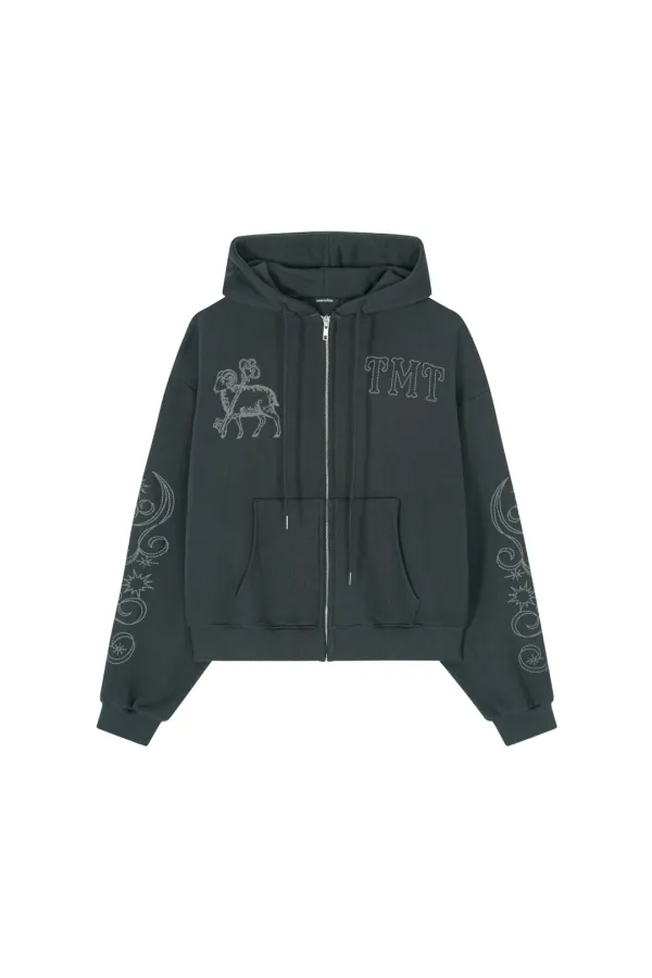 [ONLY FLAGSHIP STORE] ORNAMENT 03 STITCH ZIP-UP HOODIE (CHARCOAL)