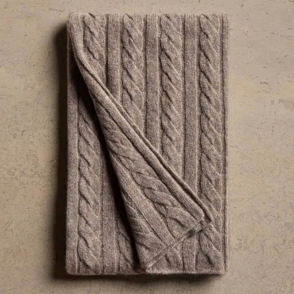 Lightweight Cashmere Cableknit Scarf - Beige Melange