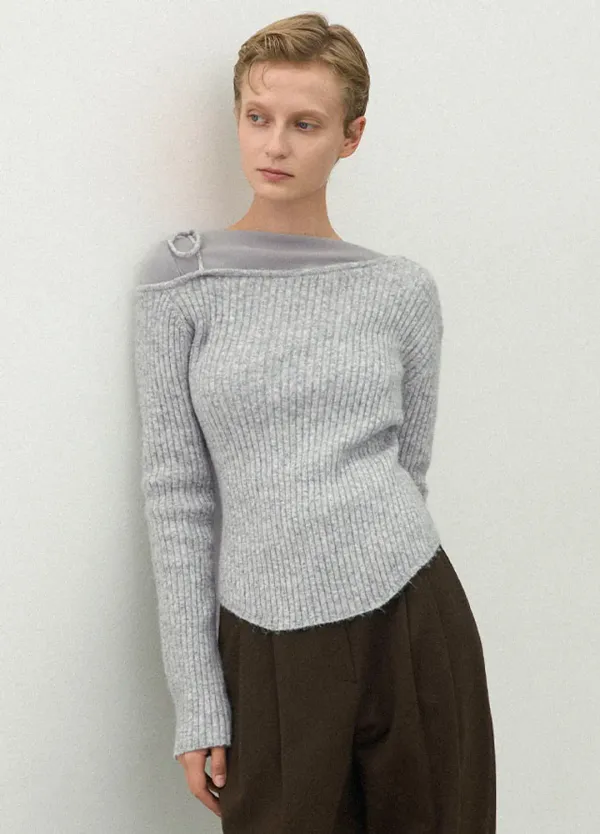 (T-6960)REESE WOOL ONE OFF SHOULDER KNIT
