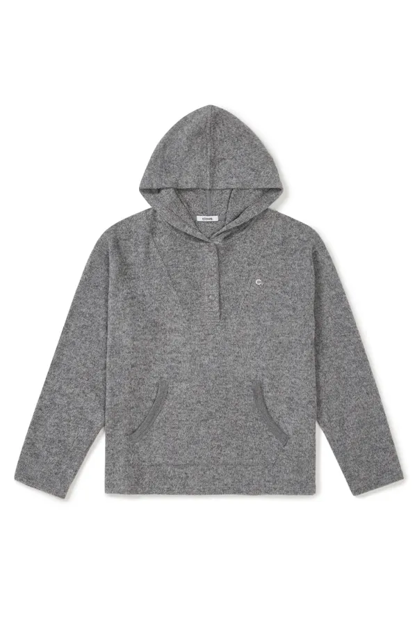 [25FW clove] Urban Buttoned Hoodie Sweat (Melange Grey)