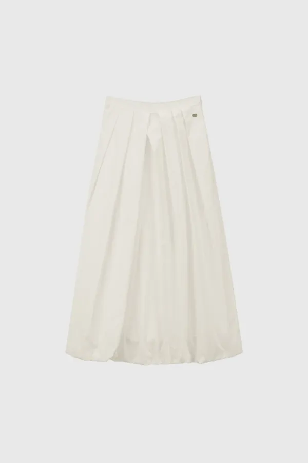 Pompom Drawstring Long Skirt