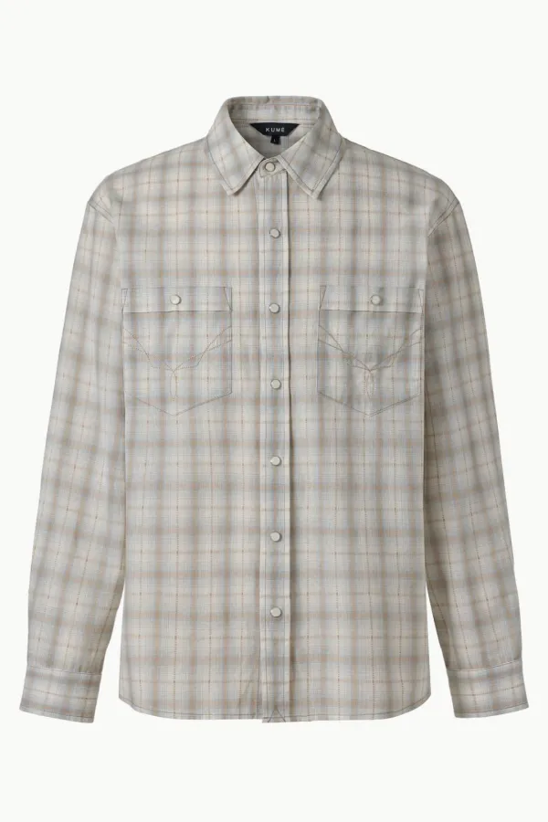 Vintage Pastel Western Checkered Shirt, Light Gray