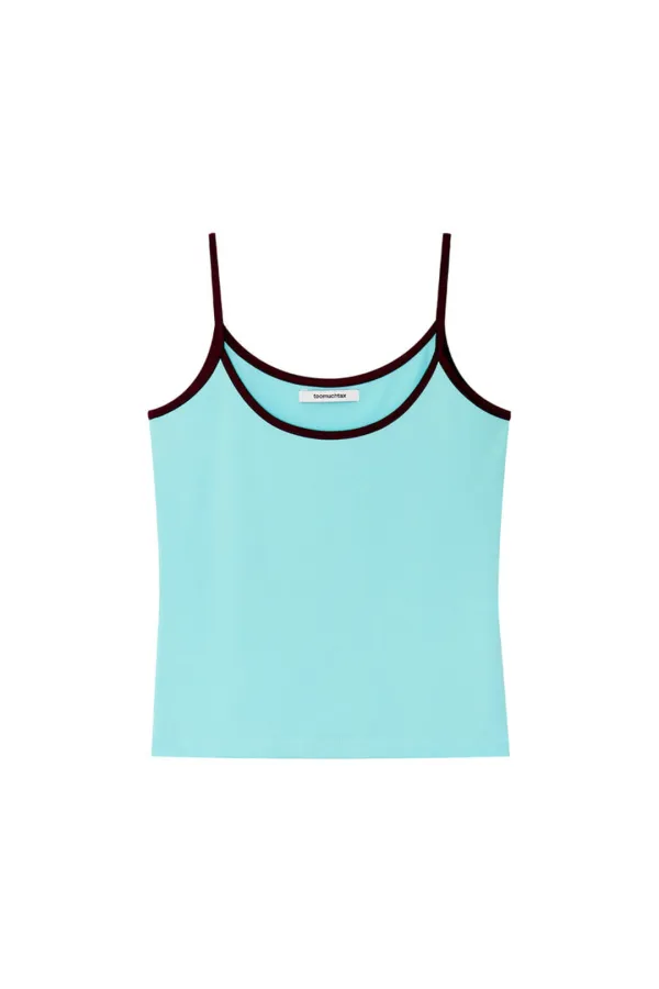CONTRAST BINDING SLEEVELESS TOP (AQUA)